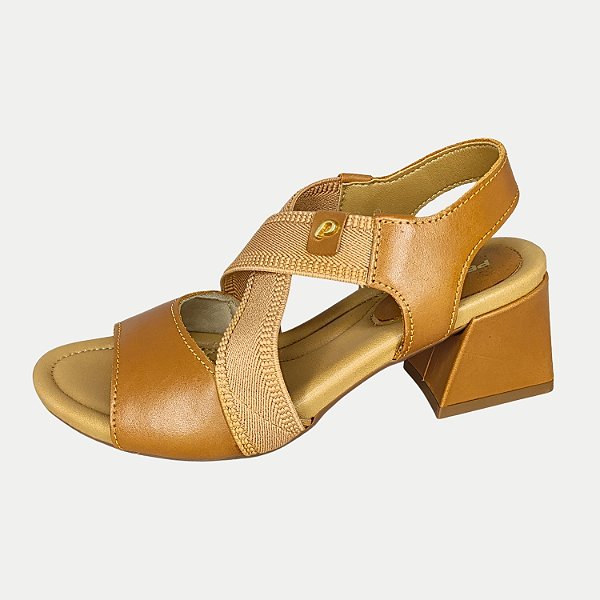 SANDALIA PEGADA SALTO ALTO ACTIVE COURO CARAMELO FEMININO ADULTO