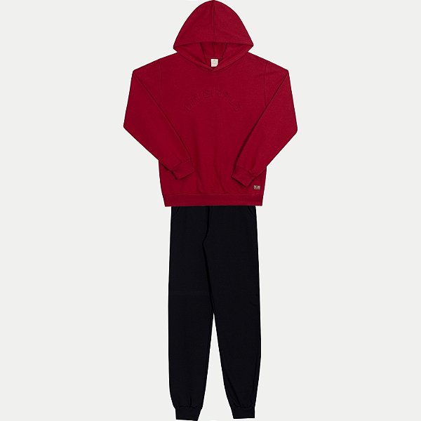 CONJUNTO INVERNO RANDA MUNDU CALÇA COM BLUSÃO MOLETOM VERMELHO MASCULINO INFANTIL