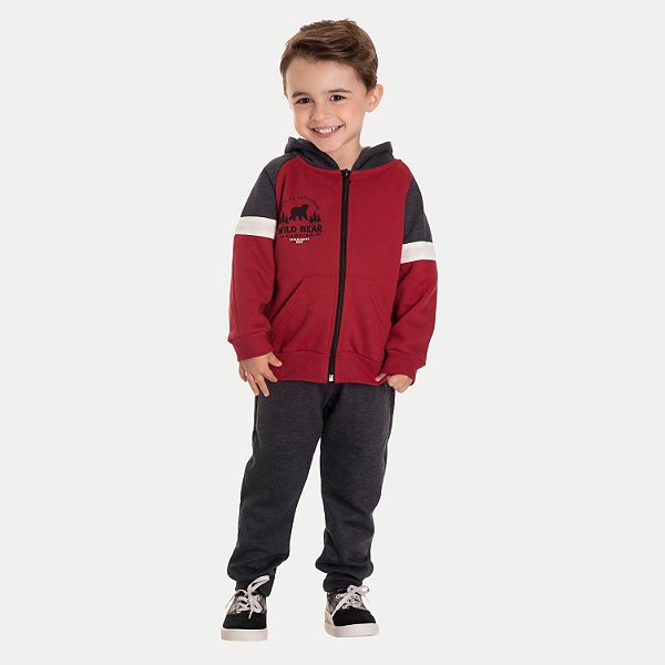 CONJUNTO INVERNO RANDA MUNDU CALÇA COM JAQUETA  MOLETOM VERMELHO MASCULINO INFANTIL