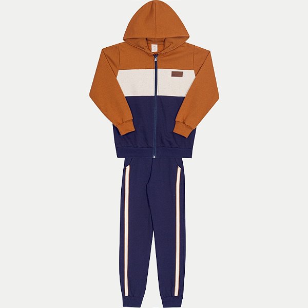 CONJUNTO INVERNO RANDA MUNDU CALÇA COM JAQUETA MOLETOM AZUL MARINHO MASCULINO INFANTIL