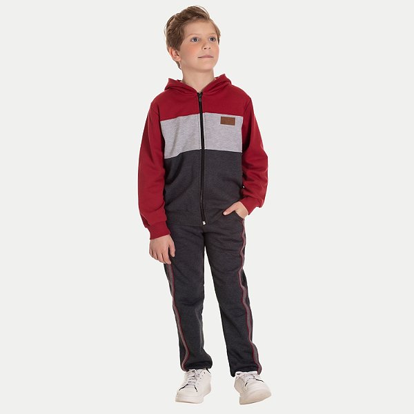 CONJUNTO INVERNO RANDA MUNDU CALÇA COM JAQUETA MOLETOM VERMELHO MASCULINO INFANTIL