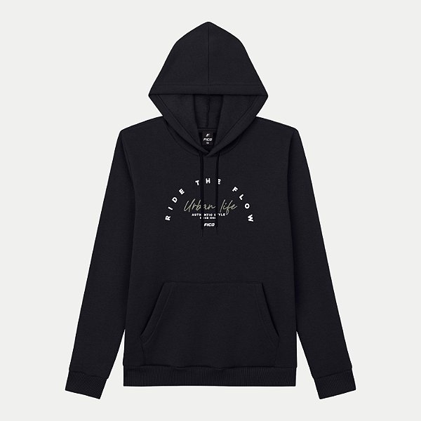 BLUSÃO FICO MOLETOM COM CAPUZ SILKADO PRETO MASCULINO INFANTIL