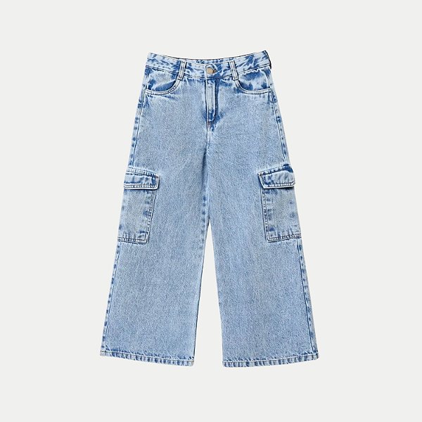 CALÇA HERINGKIDS JEANS CLARO BRUTO CARGO FEMININO INFANTIL