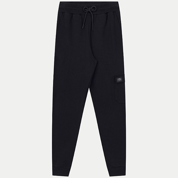 CALÇA FICO MOLETOM CASUAL COM PUNHO PRETO MASCULINO JUVENIL INFANTIL
