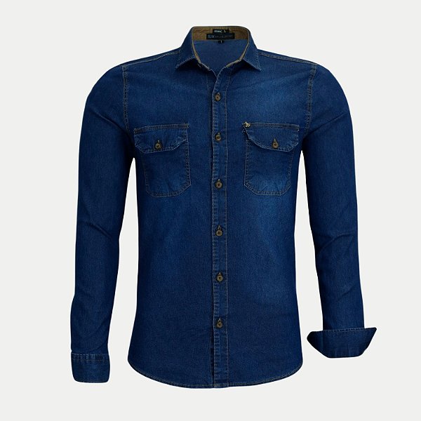 CAMISA AMIL MANGA LONGA SLIM JEANS ESCURO MASCULINO ADULTO
