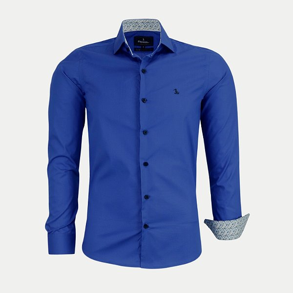 CAMISA AMIL MANGA LONGA SLIM ALGODÃO LISA AZUL ROYAL MASCULINO ADULTO