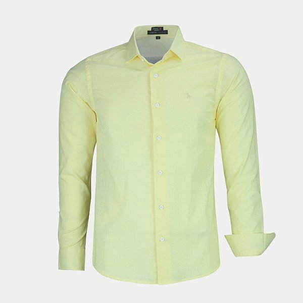 CAMISA AMIL MANGA LONGA COMFORT LINHO SEM BOLSO AMARELO MASCULINO ADULTO