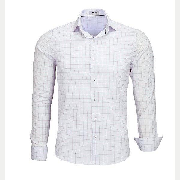 CAMISA AMIL MANGA LONGA SLIM ALGODÃO XADREZ BRANCO MASCULINO ADULTO