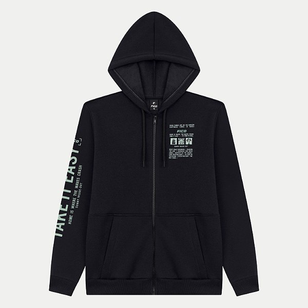 JAQUETA FICO MOLETOM COM CAPUZ PRETO MASCULINO JUVENIL INFANTIL