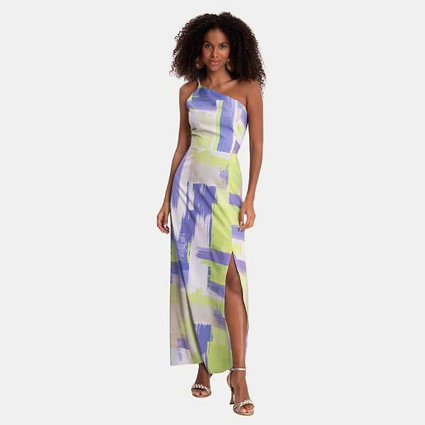 VESTIDO LUNENDER NULA MANGA MISTO LONGO AZUL PASTEL FEMININO ADULTO