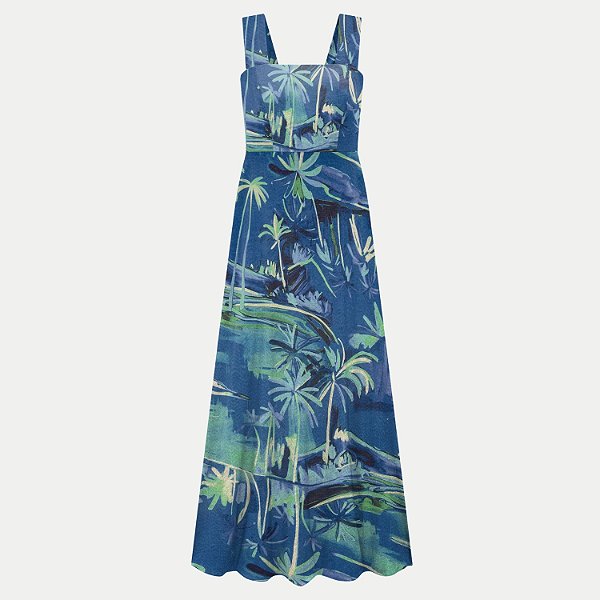 VESTIDO LUNENDER REGATA POLIESTER LONGO AZUL OCEANO FEMININO ADULTO