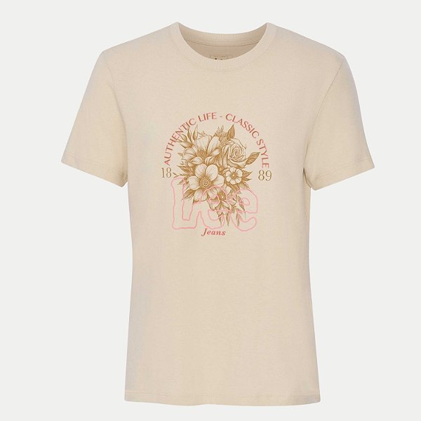 BLUSA LEE MANGA CURTA TSHIRT ALGODÃO SILKADA BEGE FEMININO ADULTO