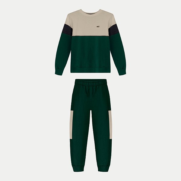 CONJUNTO INVERNO ALAKAZOO CALÇA COM BLUSÃO CARECA MOLETON VERDE MASCULINO INFANTIL