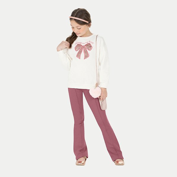 CONJUNTO INVERNO ALAKAZOO CALÇA COM BLUSÃO CARECA MOLETON OFFWHITE FEMININO INFANTIL