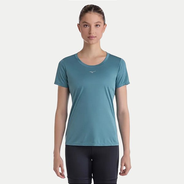 BLUSA MIZUNO MANGA CURTA POLIESTER FITNESS PETROLEO FEMININO ADULTO
