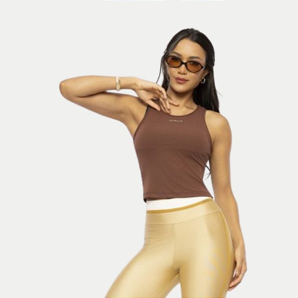 BLUSA DI PAULA REGATA POLIAMIDA FITNESS MARROM FEMININO ADULTO