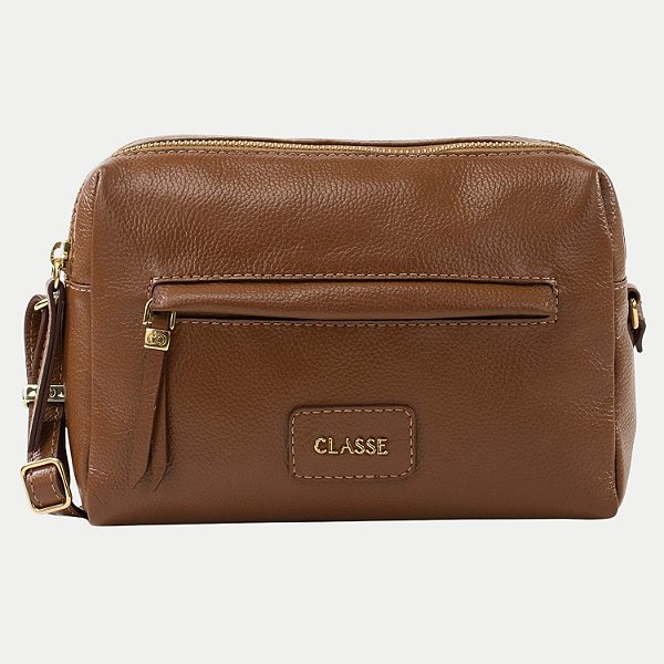 BOLSA CLASSE TRANSVERSAL COURO CARAMELO FEMININO ADULTO