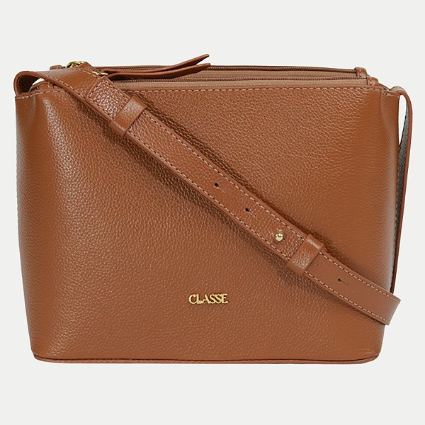 BOLSA CLASSE TRANSVERSAL COURO CARAMELO FEMININO ADULTO