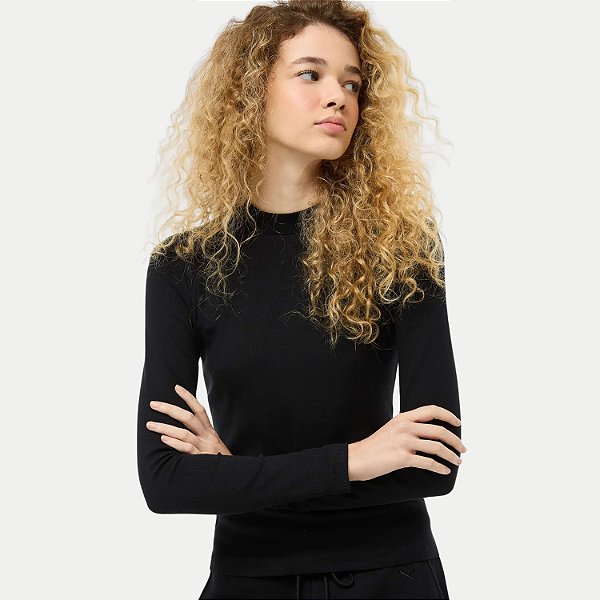 BLUSA HERING MANGA LONGA MALHA CANELADA GOLA ALTA PRETO FEMININO ADULTO