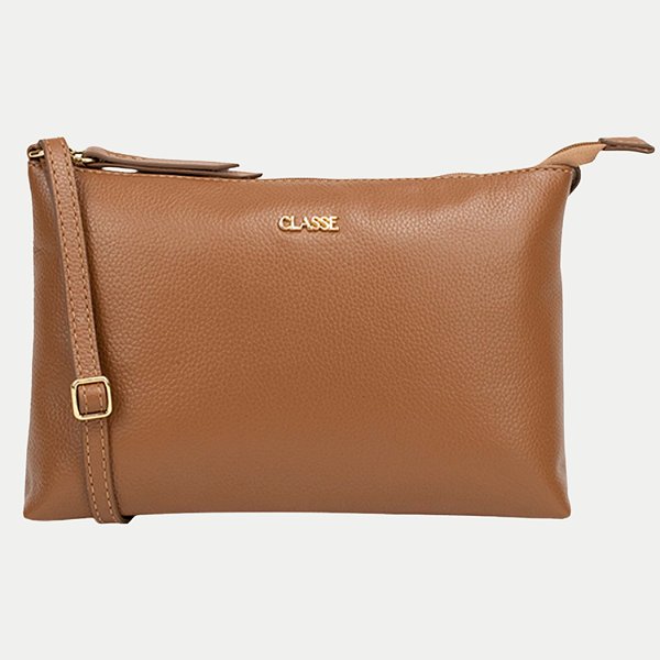 BOLSA CLASSE TRANSVERSAL COURO CARAMELO FEMININO ADULTO