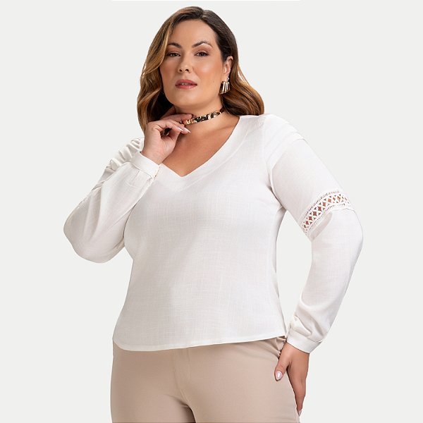 BLUSA KENIA CAMÕES MANGA LONGA VISCOSE OFFWHITE FEMININO ADULTO