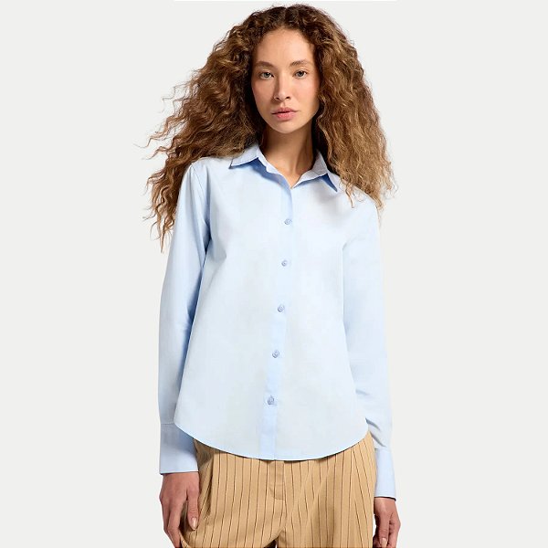 CAMISETE HERING MANGA LONGA COMFORT ALGODÃO LISA AZUL PASTEL FEMININO ADULTO