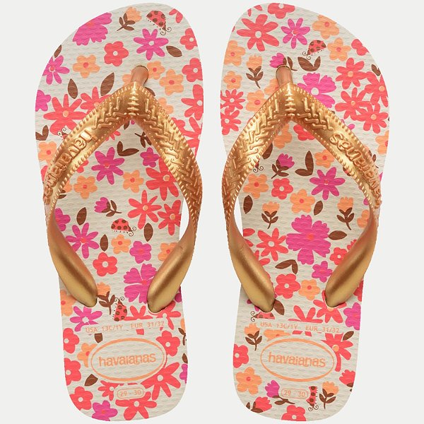 CHINELO HAVAIANAS KIDS FLORES DEDO BEGE FEMININO INFANTIL
