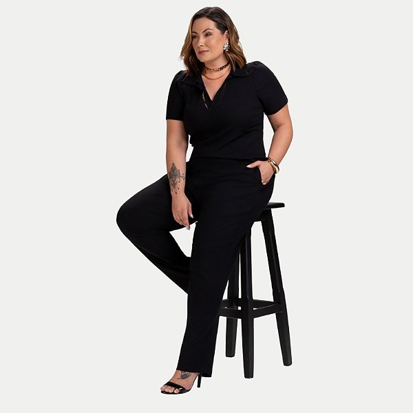 CONJUNTO VERÃO KENIA CAMÕES CALÇA E BLUSA LINHO PRETO FEMININO ADULTO