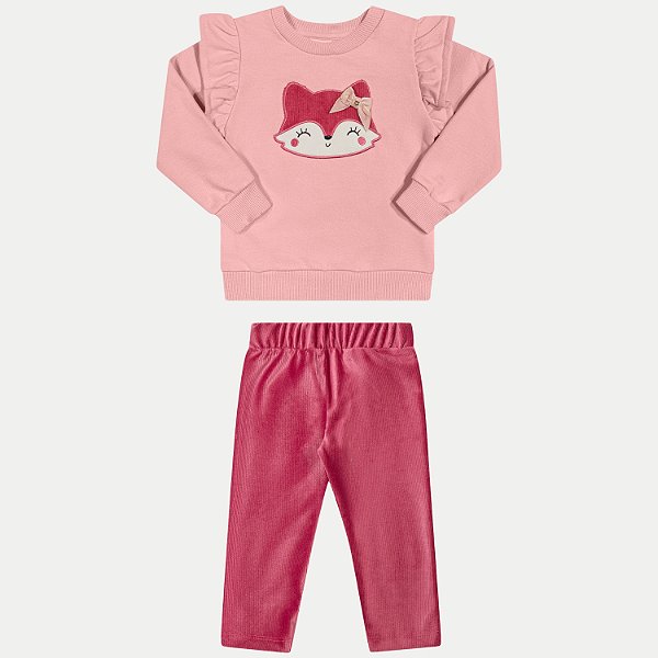 CONJUNTO INVERNO ANGERO CALÇA E BLUSÃO CARECA MOLETOM ROSA FEMININO INFANTIL