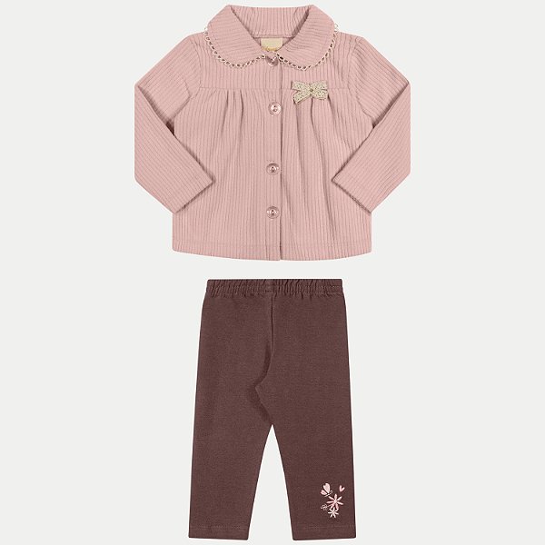 CONJUNTO INVERNO ANGERO CALÇA E CASACO MOLETOM ROSA FEMININO INFANTIL