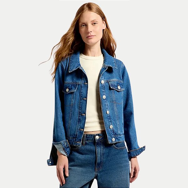 JAQUETA HERING JEANS MÉDIO BRUTO SEM CAPUZ FEMININO ADULTO