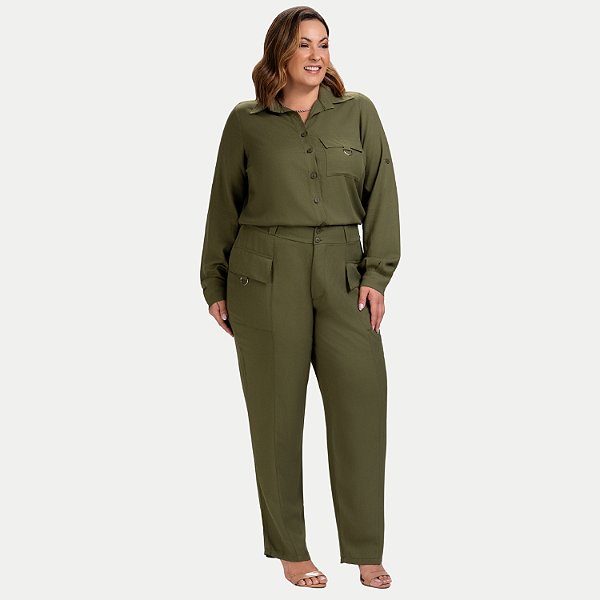 CONJUNTO VERÃO KENIA CAMÕES CALÇA E CAMISETE VISCOSE VERDE FEMININO AULTO