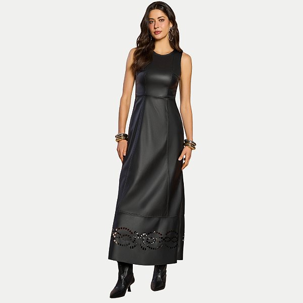 VESTIDO DOCE TRAMA REGATA POLIURETANO PRETO FEMININO ADULTO