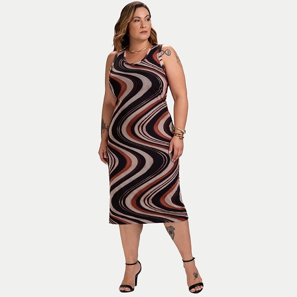 VESTIDO KENIA CAMÕES REGATA TULE ESTAMPADO PRETO FEMININO ADULTO