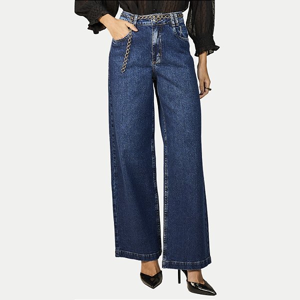 CALÇA OGNUS JEANS MÉDIO COM ELASTANO WIDE LEG FEMININO ADULTO