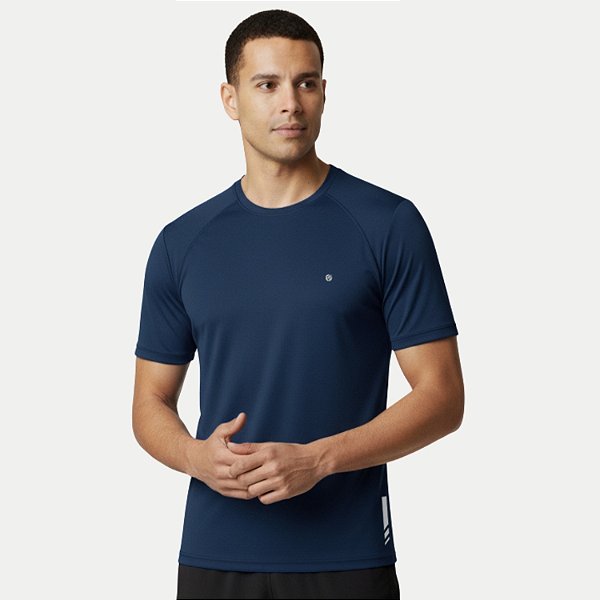CAMISETA VOLEIO MANGA CURTA FITNESS POLIAMIDA AZUL MARINHO MASCULINO ADULTO