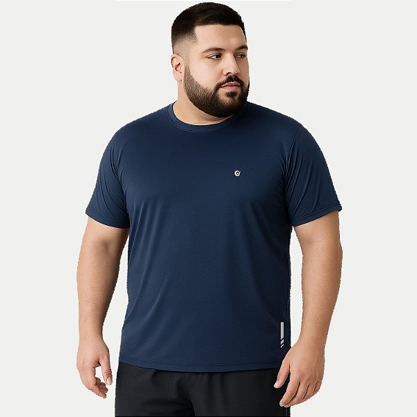CAMISETA VOLEIO MANGA CURTA FITNESS POLIAMIDA COM ELASTANO AZUL MARINHO MASCULINA