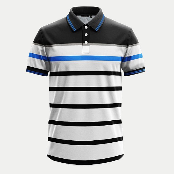POLO GIORGIO BIANCO MANGA CURTA COMFORT MISTA LISTRADA PRETO MASCULINO ADULTO