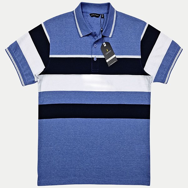 POLO GIORGIO BIANCO MANGA CURTA COMFORT MISTA LISTRADA AZUL ROYAL MASCULINO ADULTO