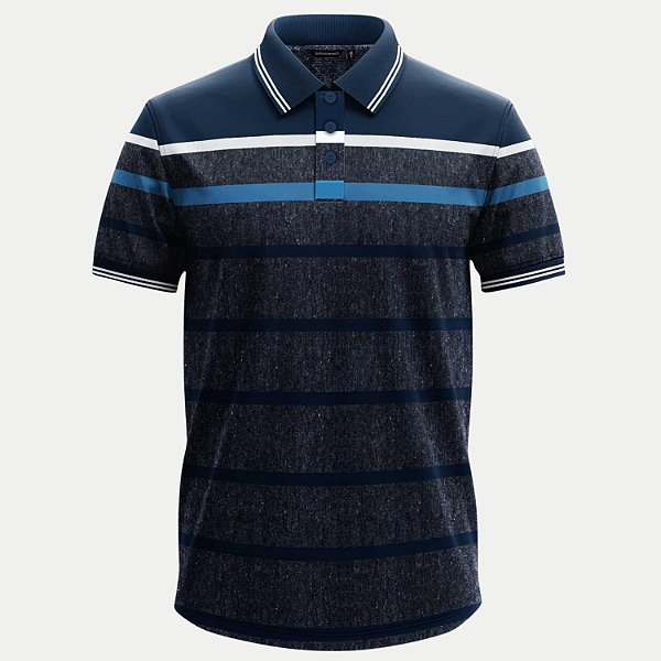 POLO GIORGIO BIANCO MANGA CURTA COMFORT MISTA LISTRADA AZUL MARINHO MASCULINO ADULTO