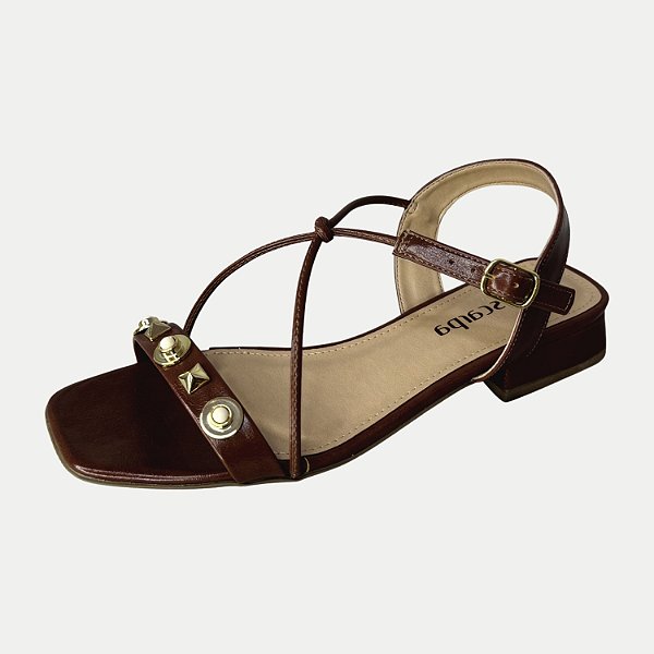 SANDALIA VIA SCARPA SALTO BAIXO MARROM FEMININO ADULTO