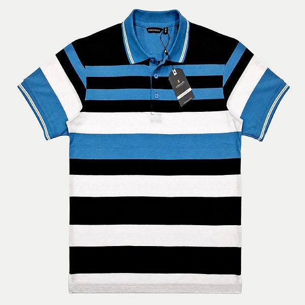 POLO GIORGIO BIANCO MANGA CURTA COMFORT MISTA LISTRADA AZUL ROYAL MASCULINO ADULTO