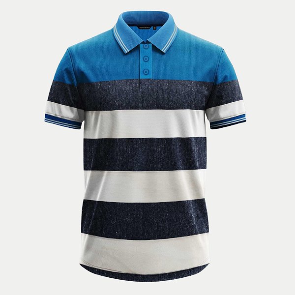 POLO GIORGIO BIANCO MANGA CURTA COMFORT MISTA LISTRADA AZUL ROYAL MASCULINO ADULTO