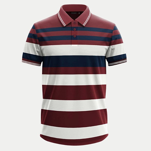 POLO GIORGIO BIANCO MANGA CURTA COMFORT MISTA LISTRADA VINHO MASCULINO ADULTO