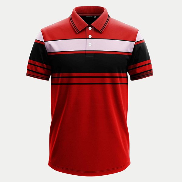 POLO GIORGIO BIANCO MANGA CURTA COMFORT MISTA LISTRADA VERMELHO MASCULINO ADULTO