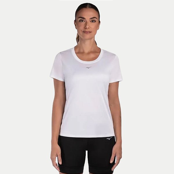 BLUSA MIZUNO MANGA CURTA POLIESTER FITNESS BRANCO FEMININO ADULTO