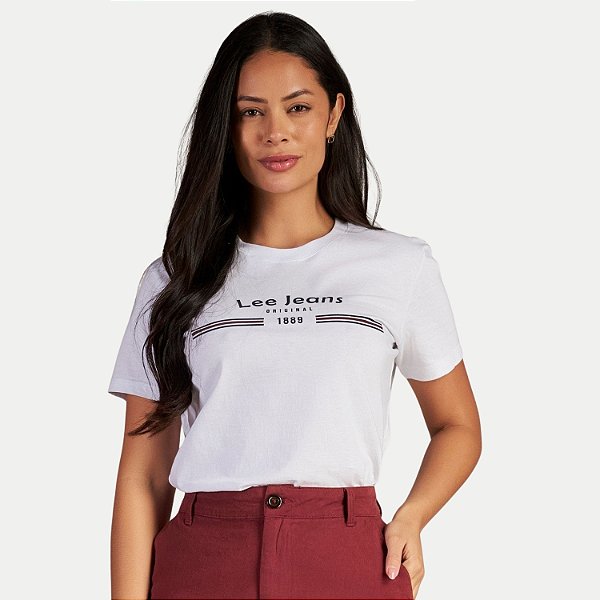 BLUSA LEE MANGA CURTA T-SHIRT ALGODÃO SILKADA BRANCO FEMININO ADULTO