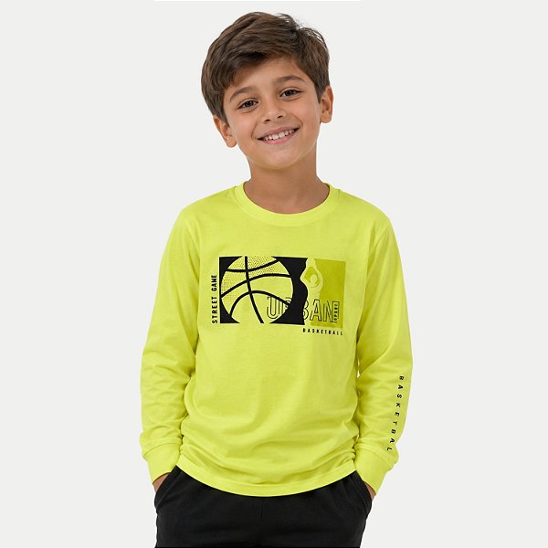 CAMISETA BY GUS MANGA LONGA COMFORT ALGODÃO SILKADO AMARELO MASCULINO INFANTIL