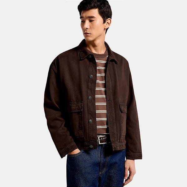JAQUETA HERING BRIM BRUTO SEM CAPUZ MARROM MASCULINO ADULTO
