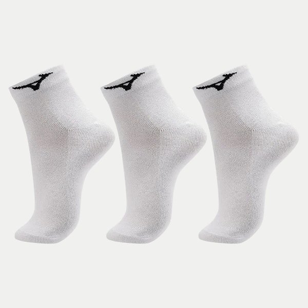 MEIA MIZUNO SOQUETE CANO CURTO KIT COM 3 MEIAS BRANCAS UNISEX ADULTO